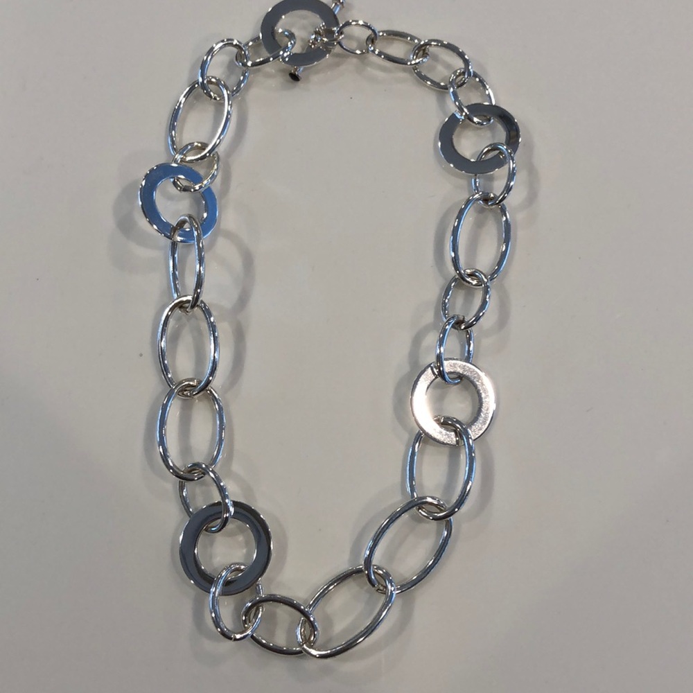 Silver link necklace.